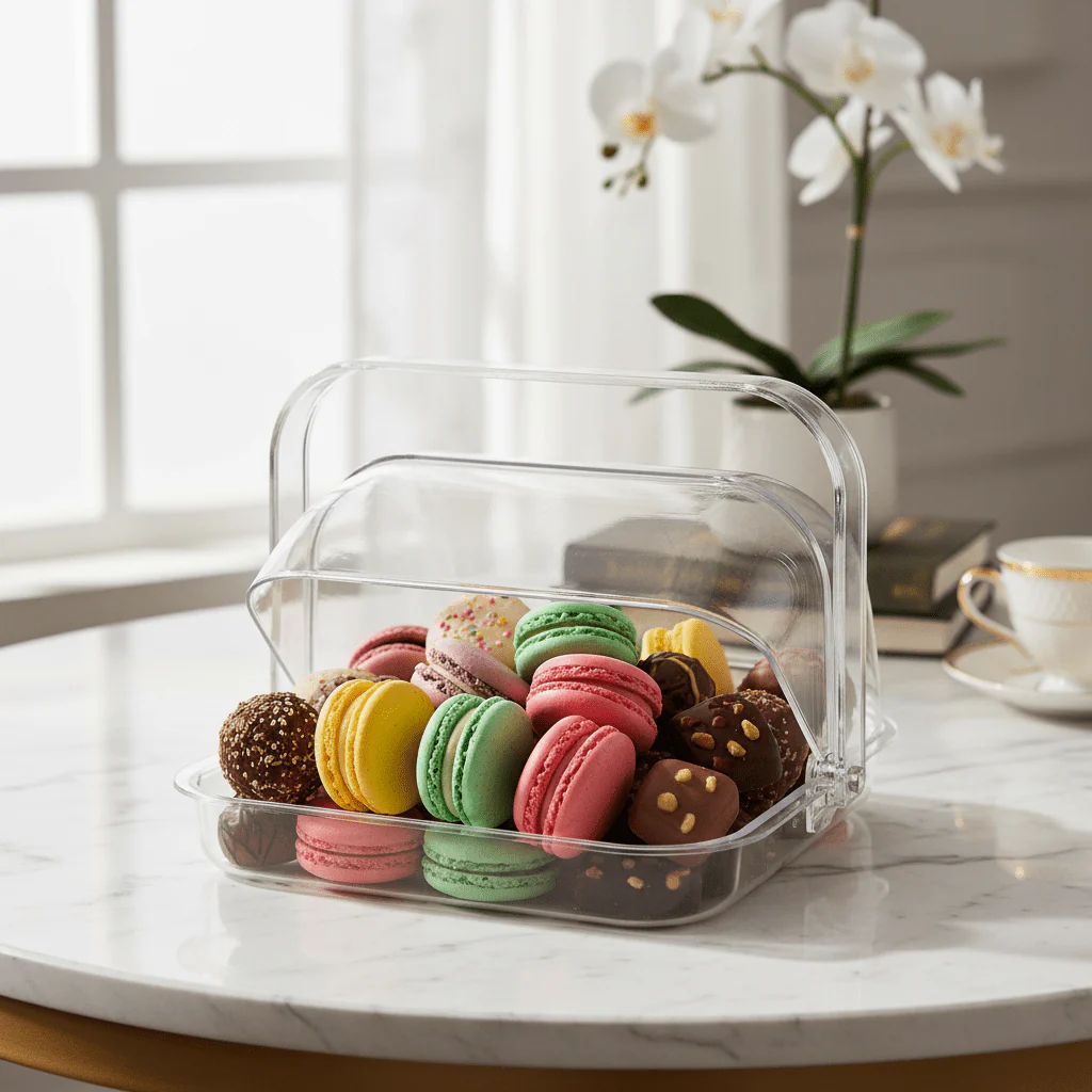 Vague Square Acrylic Candy Box with Handle | Crystal Clear Hinged Lid | 32.5 × 30.6 × 25 cm - Image 2