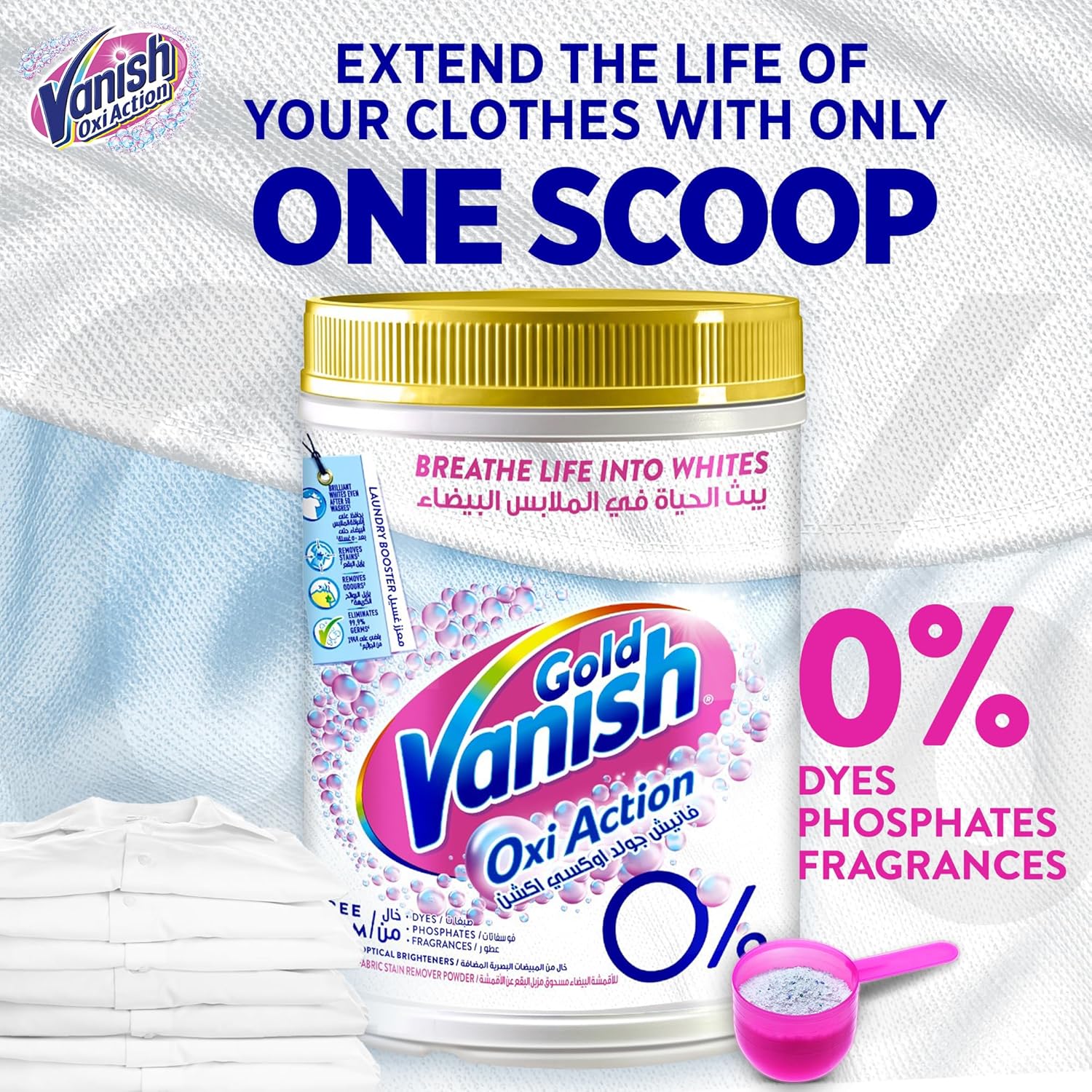 Vanish Gold Oxi Action Fabric Stain Remover 450g White clothes - Image 2