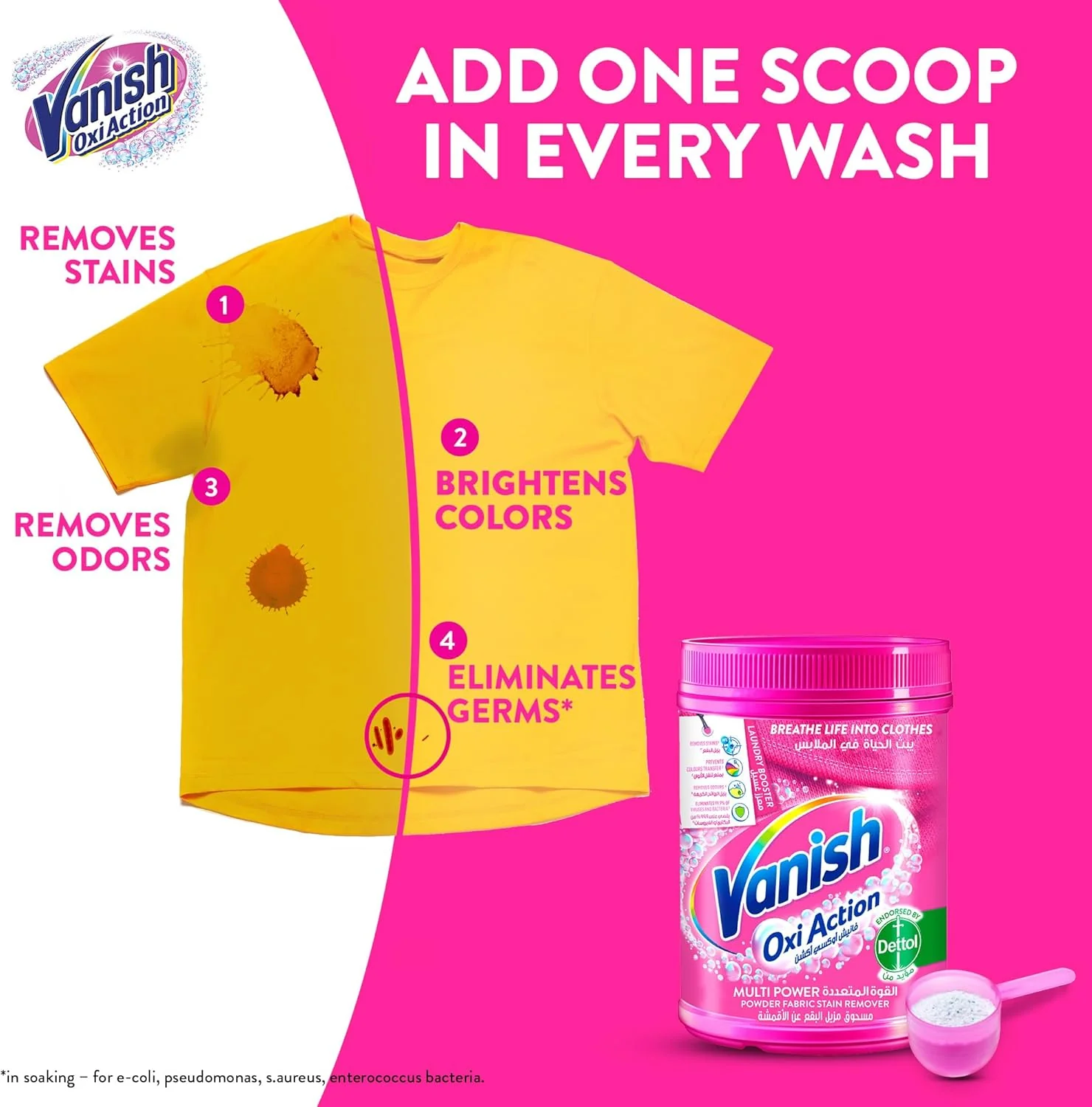 Vanish Oxi Action Fabric Stain Remover Powder 500g - Image 4