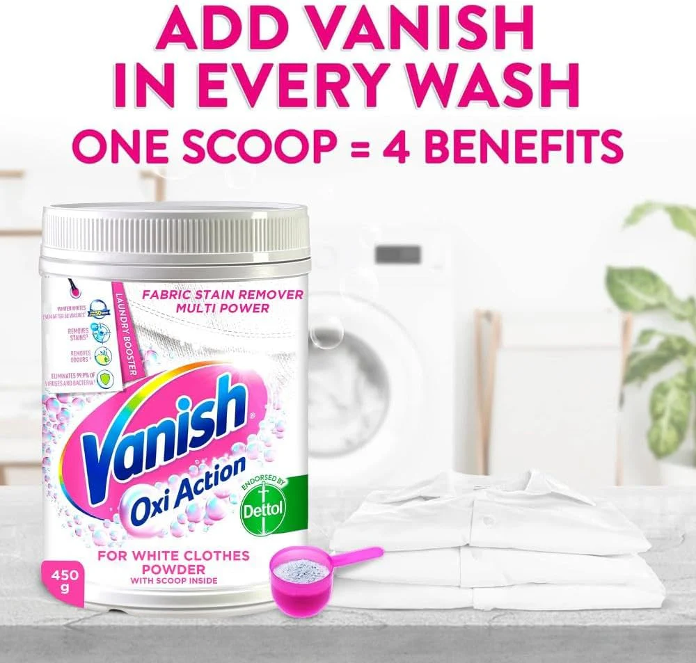 Vanish Oxi Action Stain Removal Powder Crystal White 450 gm - Image 2
