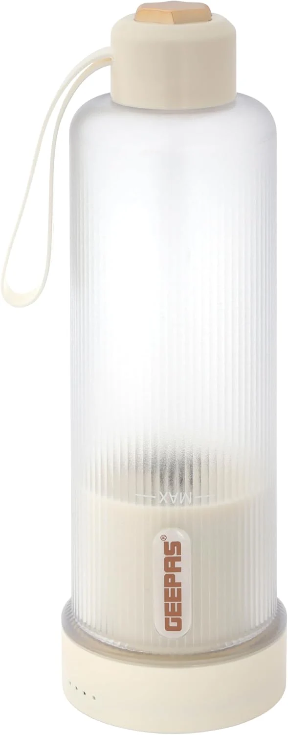 Geepas Rechargeable Portable Blender- GSB44055/ 450 ml Capacity, 8 Stainless Steel Blades, PC Bottle, with Smart Charging Indicators/White