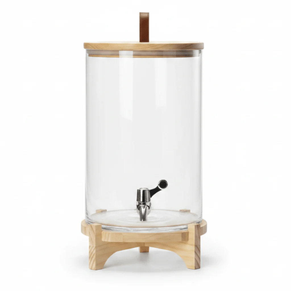 Velvet Glass Beverage Dispenser with Wooden Stand – 9L
