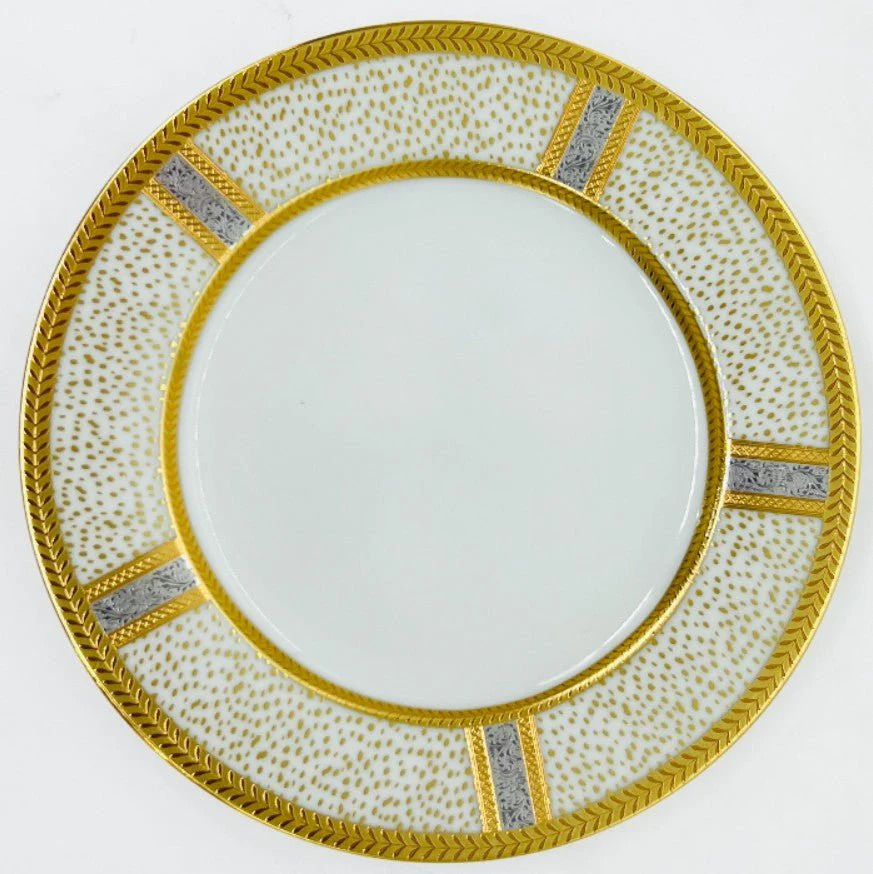 Veronese Ceramic Serving Plate 8", Italian Design, White-Gold and Silver Designs