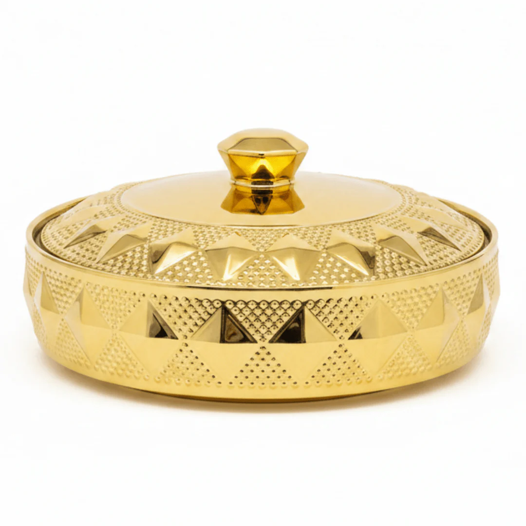 Verucci Luxury Gold & White Ceramic Serving Bowl with Lid — 8 Inch / 9 Inch | Embossed Diamond Pattern | Elegant Tableware for Home & Hospitality - Image 5