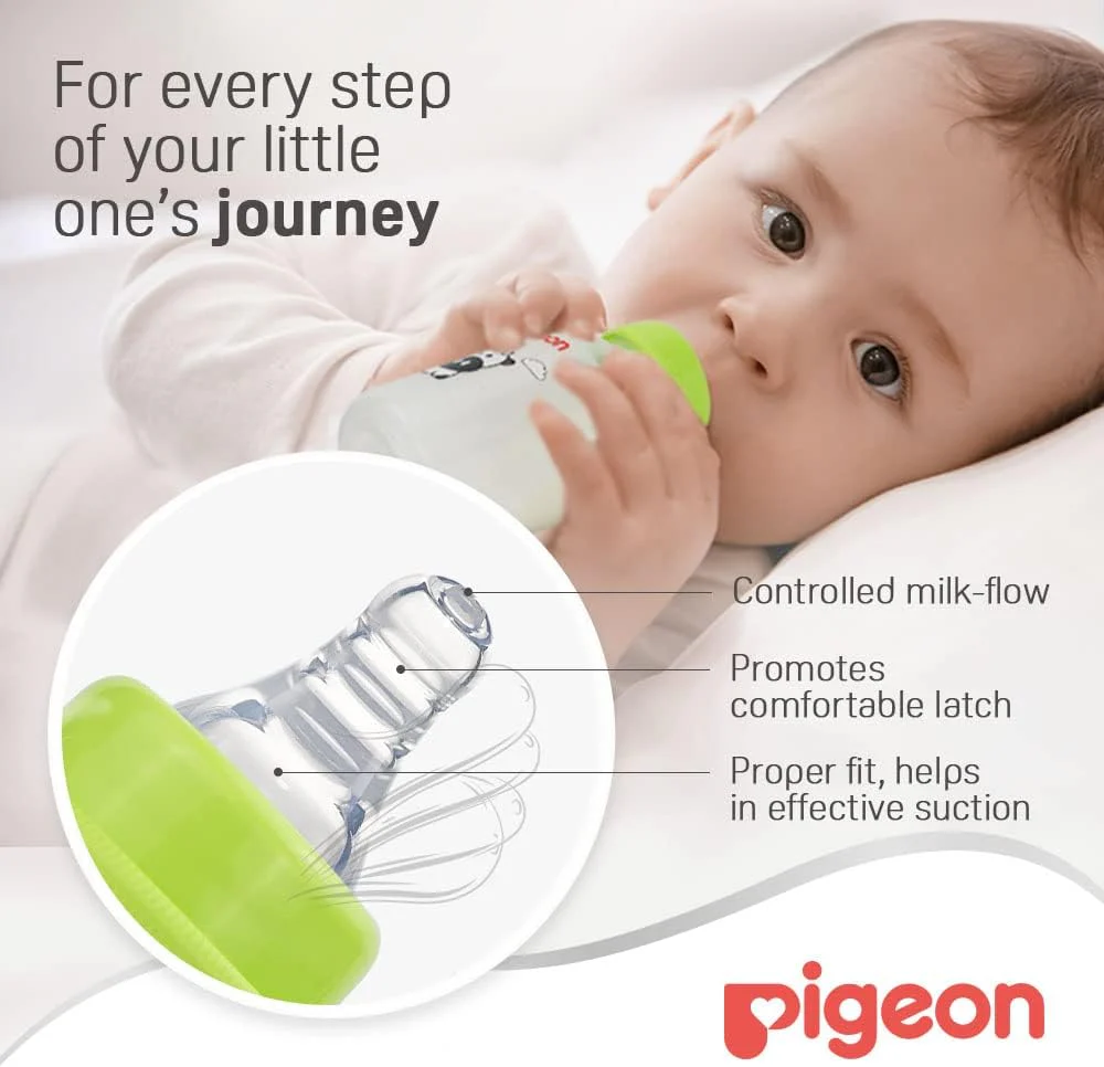 Pigeon Slim Neck Animal Decorated Plastic Feeding Bottle, Ultra Soft Silicone Nipple, Anti Colic, Bpa & Bps Free, 120Ml, Multicolor - Image 5