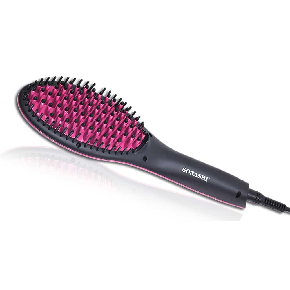 Sonashi Simply Straight Hair Straightening Brush Pink/Black + Electronic Nail Buffer Pink