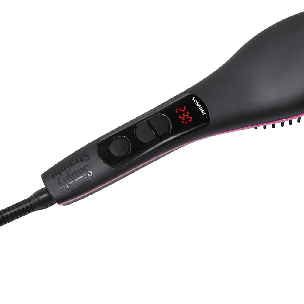 Sonashi Simply Straight Hair Straightening Brush Pink/Black + Electronic Nail Buffer Pink - Image 2