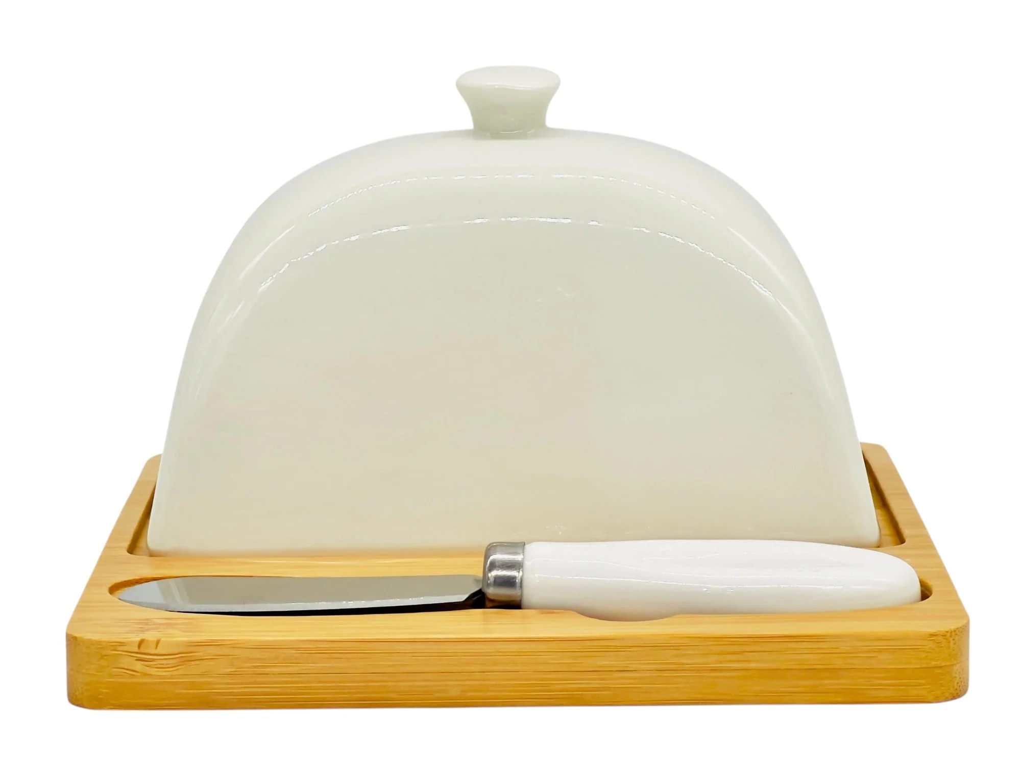 VOGATI Ceramic Butter Plate with Bamboo Base 15cm*15cm*9.5cm