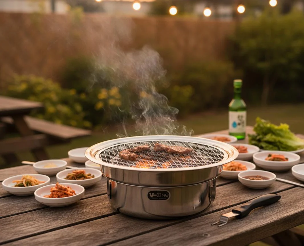 Vone Round BBQ Grill 35 cm | Compact Silver Color Charcoal Grill | Lightweight Portable Barbecue for Outdoor Cooking & Picnics