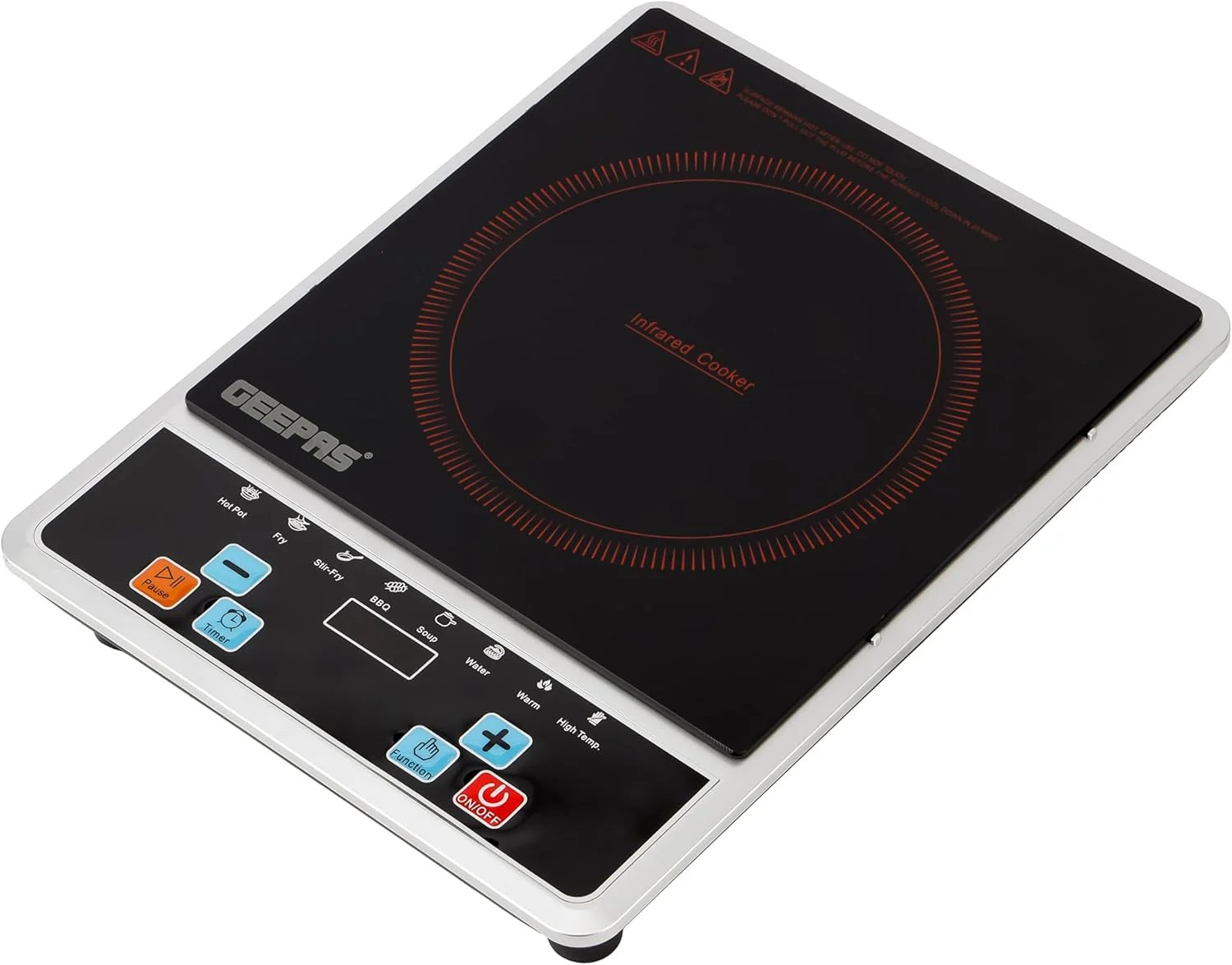 Geepas Digital Infrared Cooker- GIC6101N| Single Cooking Hob, 2000-Watt Infrared Burner With 10 Level Adjustable Temperature| Button Control, Multi Functions| Black, 2 Years Warranty