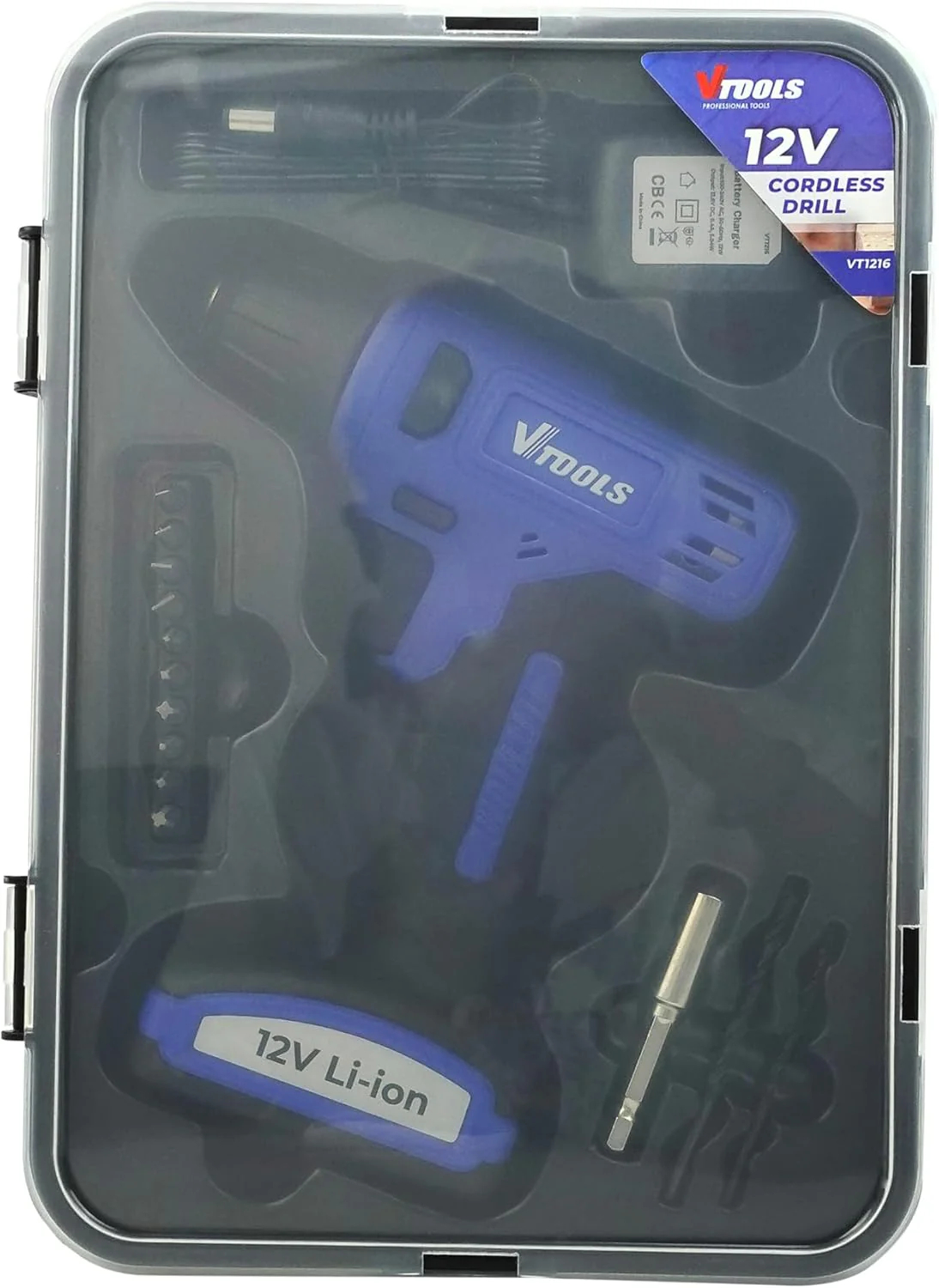 Vtools 12V Cordless Drill Driver With 13 Piece Bits Set, 850 RPM, with Built-In Lithium-Ion 1.5Ah Battery, 16NM Torque, 10mm Chuck for Efficient Drilling & Fastening, 2 Years Warranty, VT1216 - Image 3
