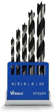 Vtools 5 Piece Drill Bit Set For Wood (4, 5, 6, 8, And 10 Mm), Blue/Grey, VT3104