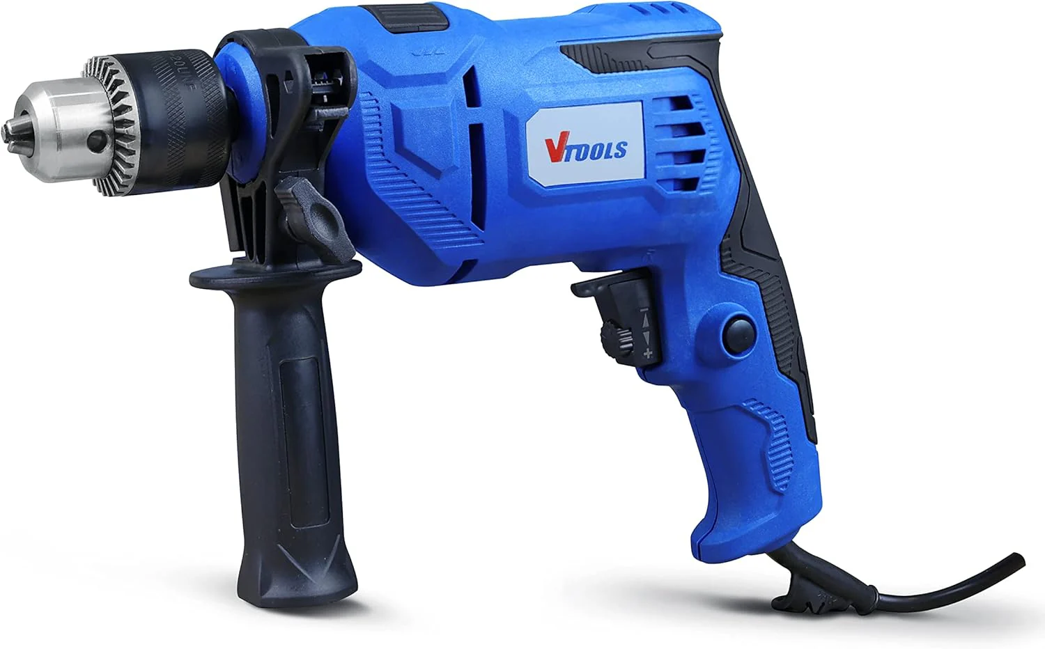 VTOOLS 650 Watt Impact Drill With Multi Function (Hammer And Drill), 360 degree Rotating Side Handle, Guide Ruler, And Variable Speed, Blue, VT1206