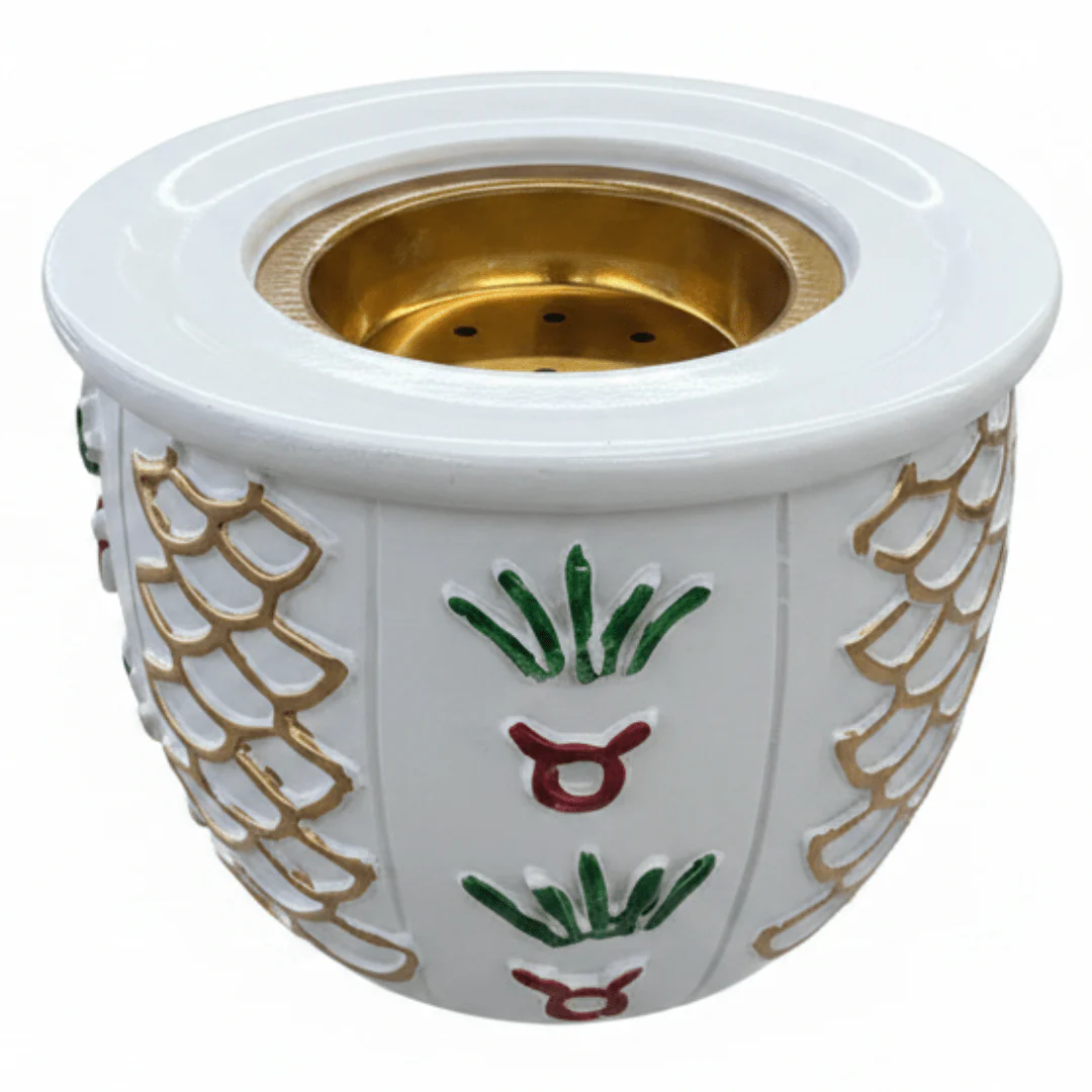 White & Gold Ceramic Incense Burner | Pineapple Motif | 9×12 cm