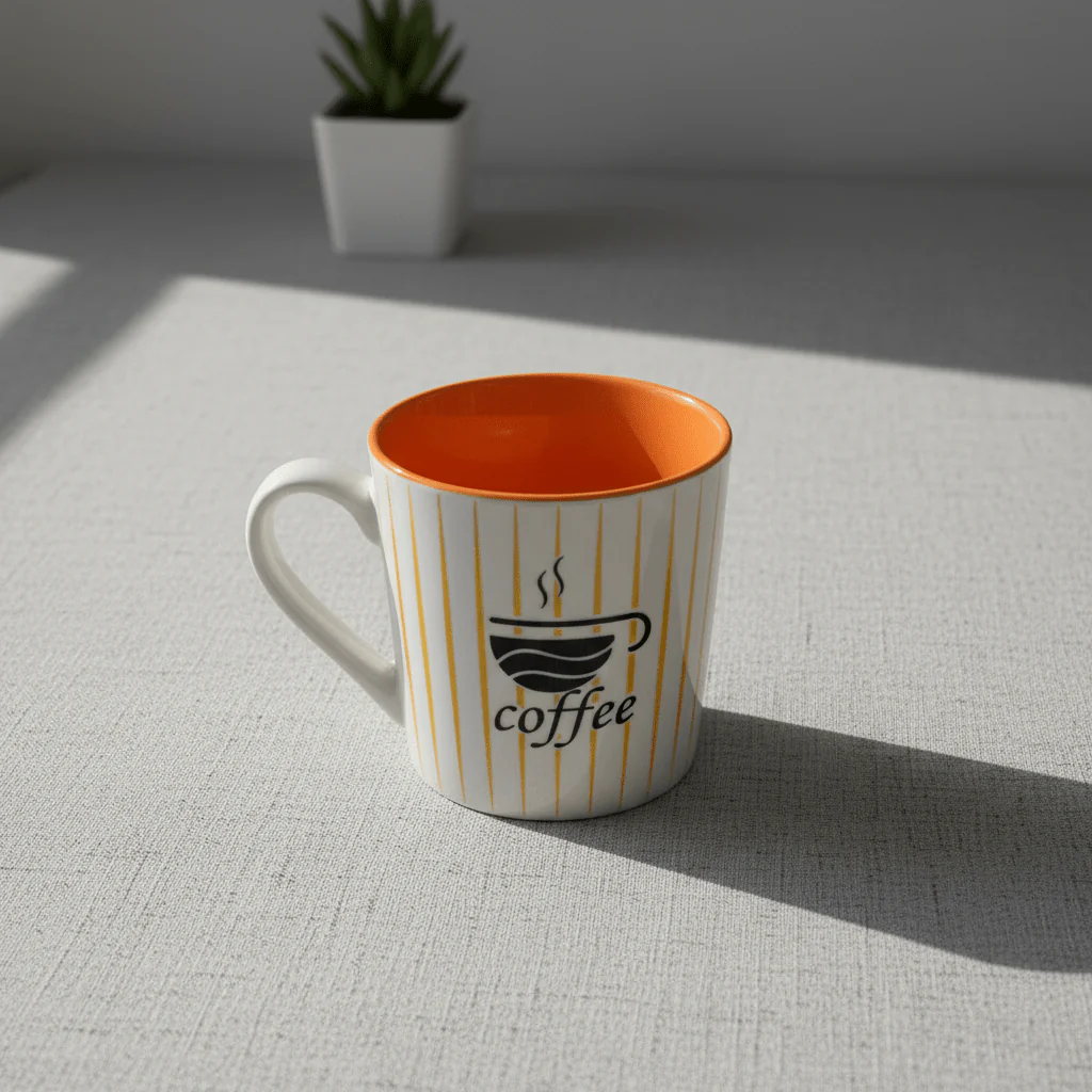Orange & White Ceramic Coffee Mug — 300ml | Gold Pinstripe Design - Image 4