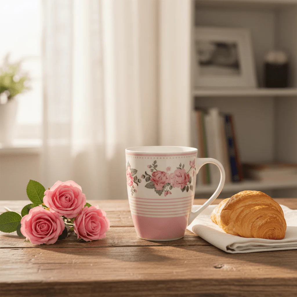 Rose Garden Ceramic Mug — 300ml | White & Pink Floral Drinkware - Image 2