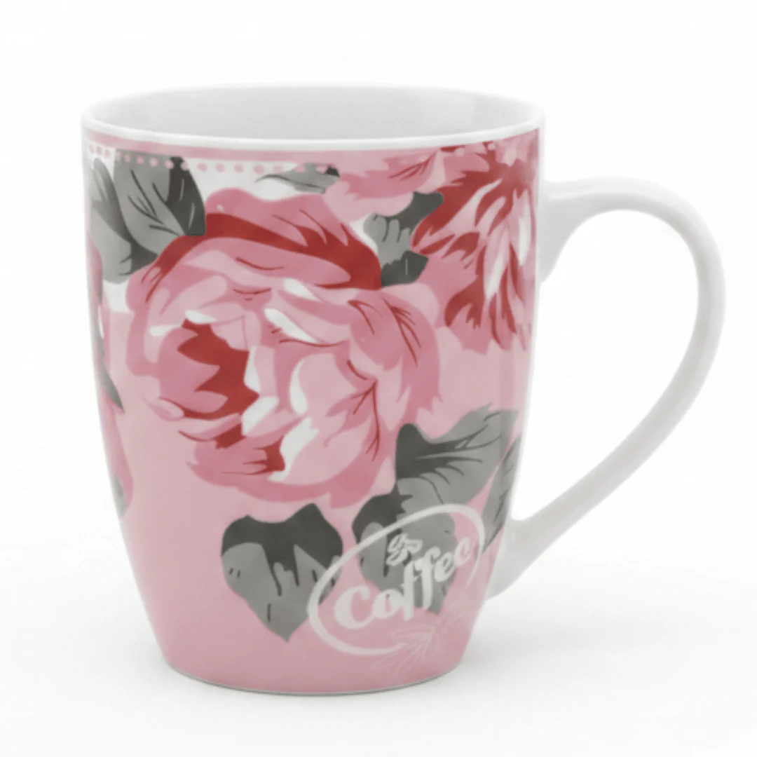White & Pink Floral Ceramic Mug — 300ml