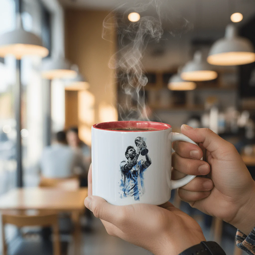 White Ceramic Coffee Mug 350ml – Brushstroke Design with Red Interior | Tea & Coffee Cup | Football World Cup Theme | - Image 3