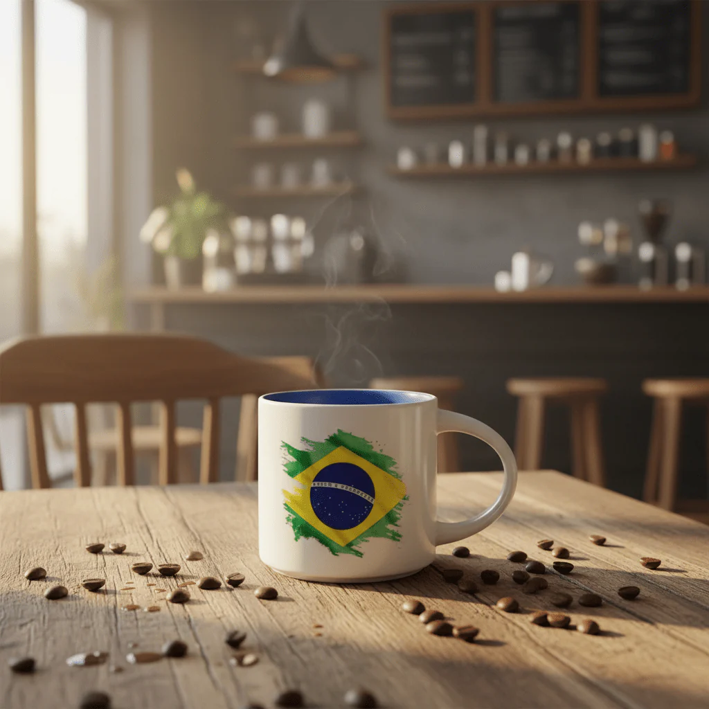 White Ceramic Coffee Mug 350ml with Brazil Flag & Neymar Jr Design - Image 3