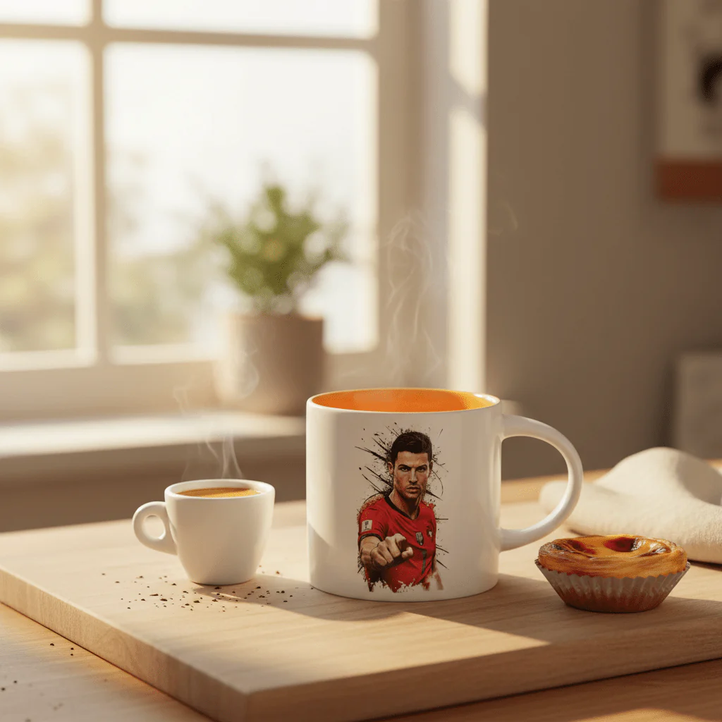 White Ceramic Coffee Mug 350ml With Portugal Flag & Cristiano Ronaldo Design - Image 3