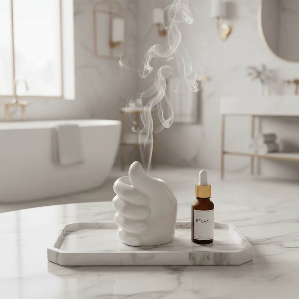 White Ceramic Hand Oil Burner – Thumbs Up | 7×6 cm - Image 2