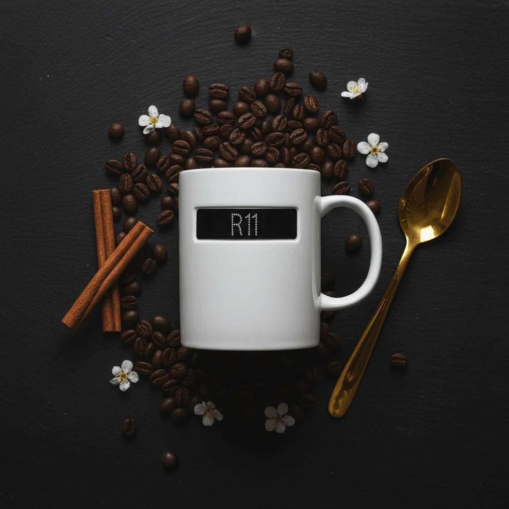 R11 Ceramic Mug 350ml | White Mug with Rhinestone Black Label Design - Image 4