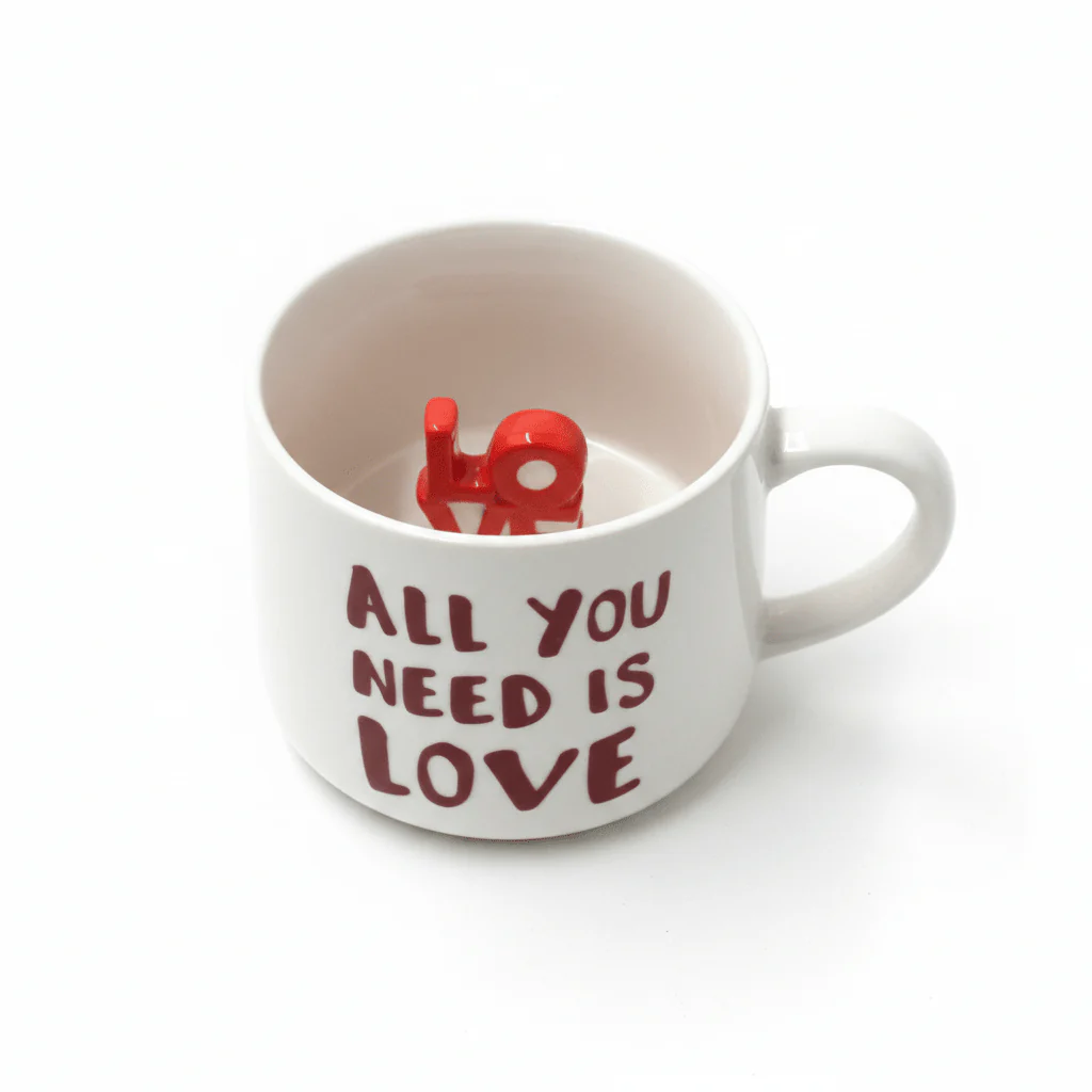 All You Need Is Love White Ceramic Mug — 400ml | Handcrafted Gift Mug with 3D LOVE Sculpture - Image 3