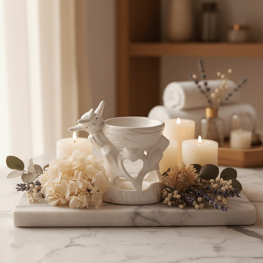 White Ceramic Oil Burner – Bird Figurine - 9×7 cm - Image 2