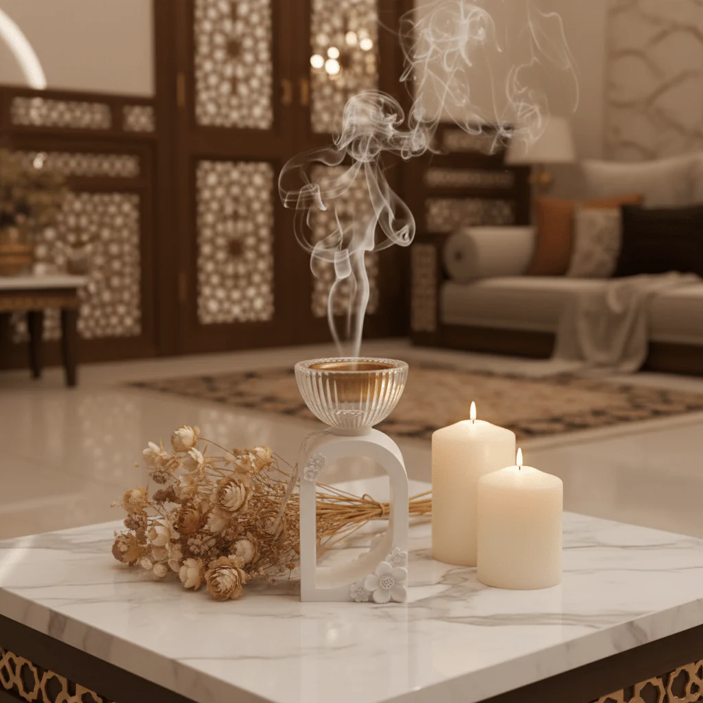 White Chalk & Crystal Glass Incense Burner | Floral Arch Design | 15cm - Image 2