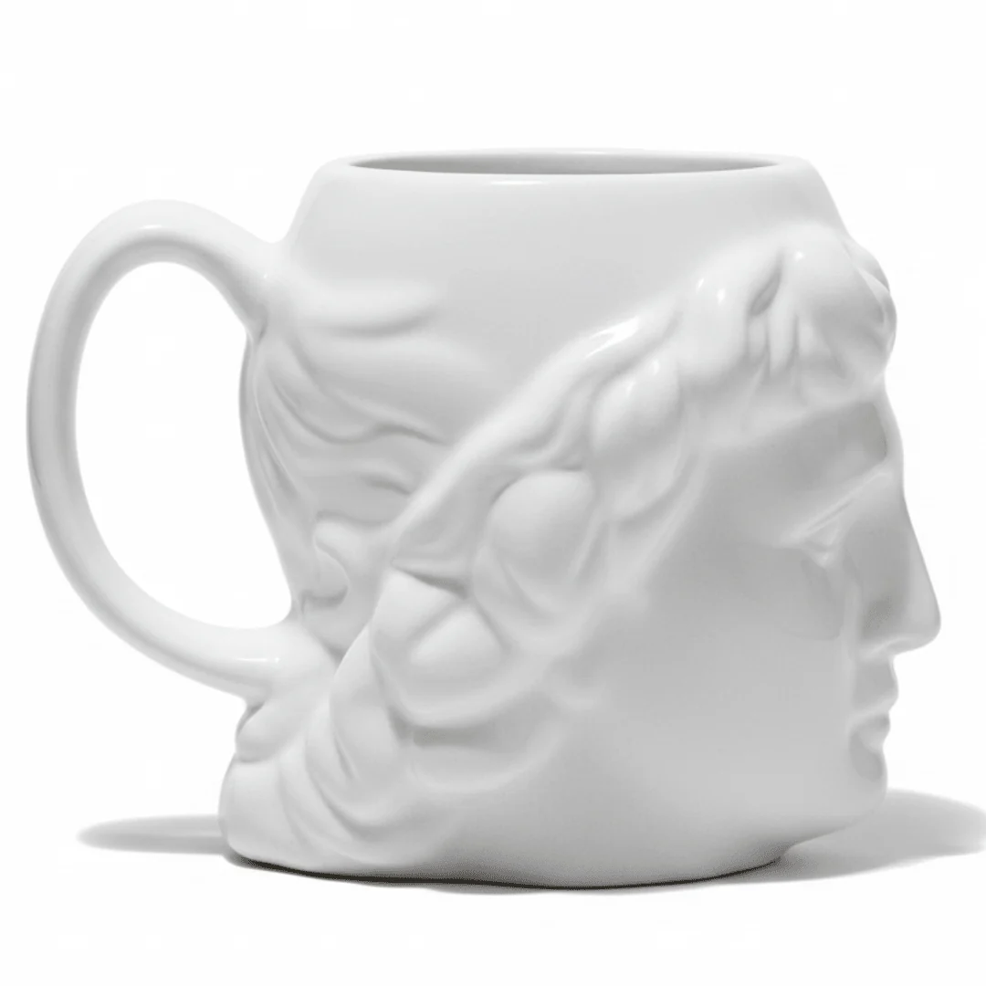Sculptural David Ceramic Mug β White Elegance | 400ml