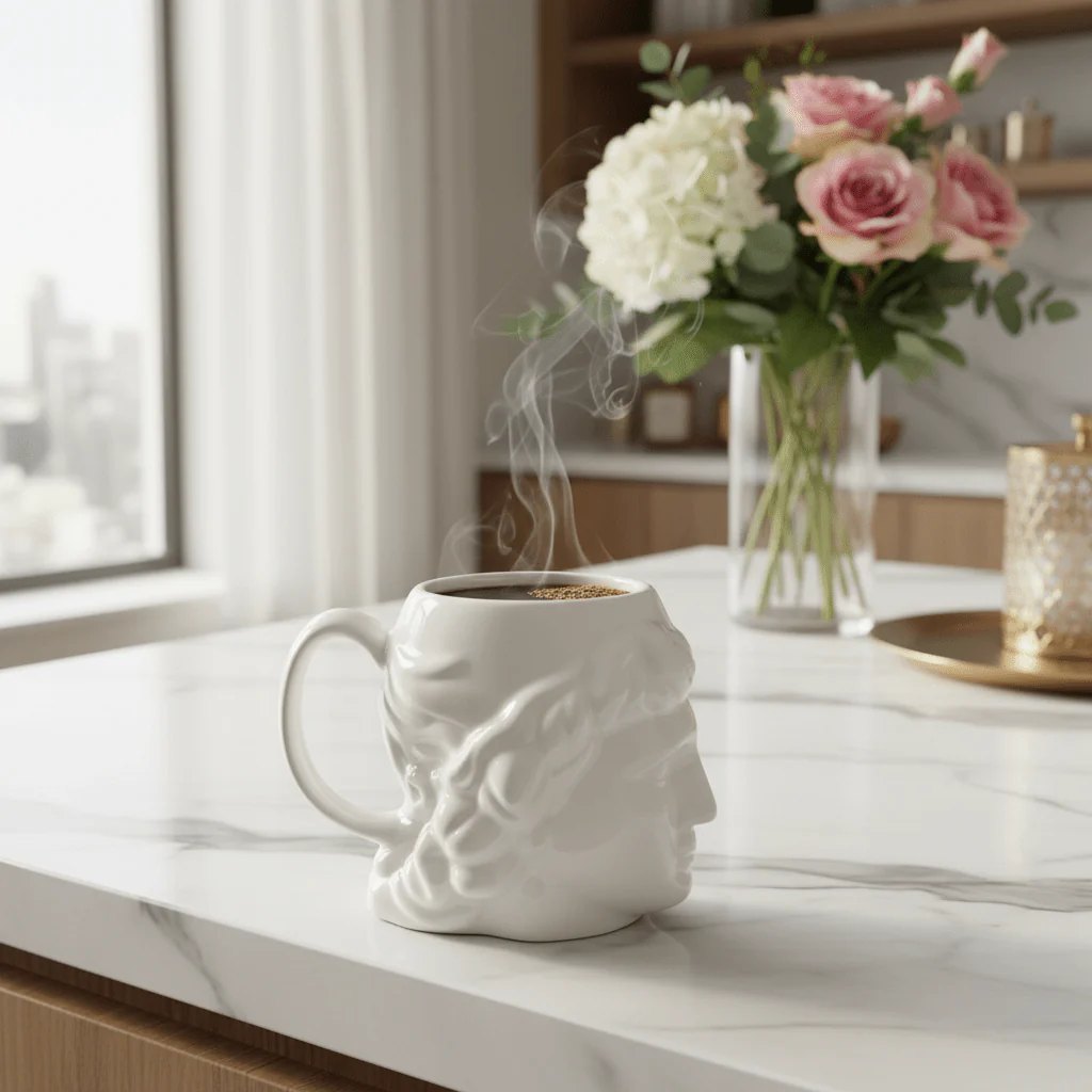 Sculptural David Ceramic Mug β White Elegance | 400ml - Image 2