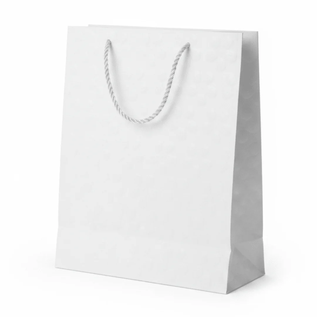White Embossed Flower Paper Gift Bag | Premium Luxury Packaging Bag with Rope Handles | 30×25cm |