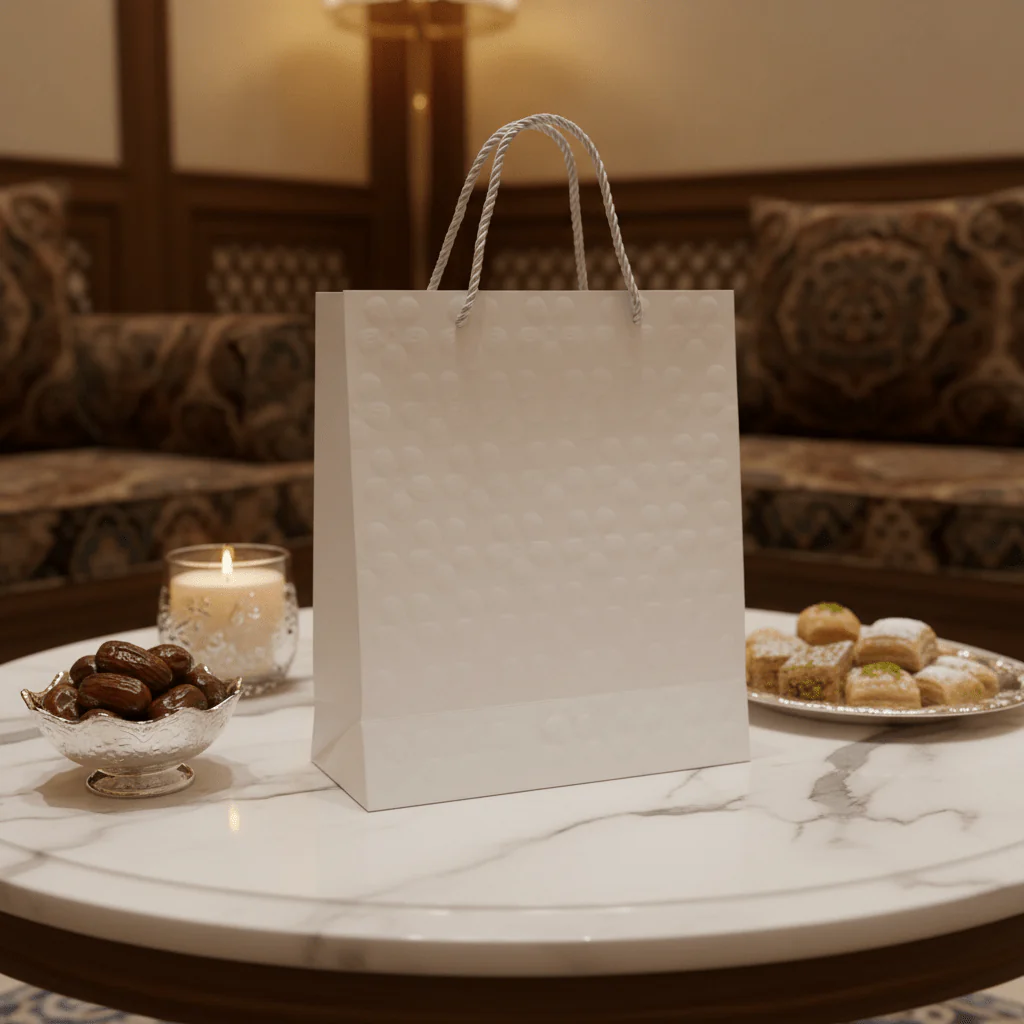 White Embossed Flower Paper Gift Bag | Premium Luxury Packaging Bag with Rope Handles | 30×25cm | - Image 4