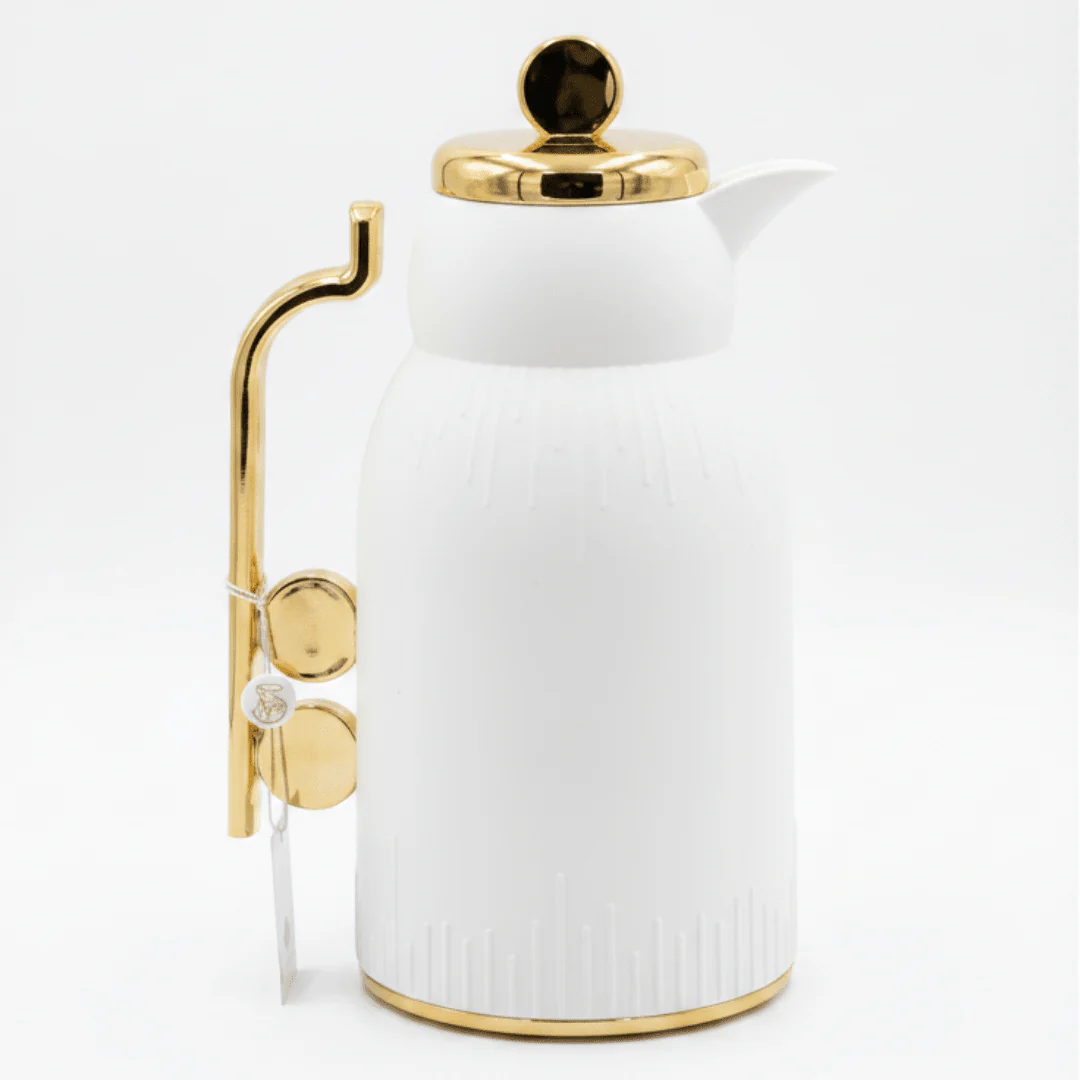 White & Gold Vacuum Flask — 1 Litre | Thermal Insulated Carafe