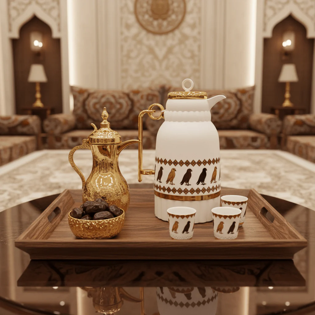 White & Gold Vacuum Flask with Heritage Bird Motif 1 Litre - Image 3