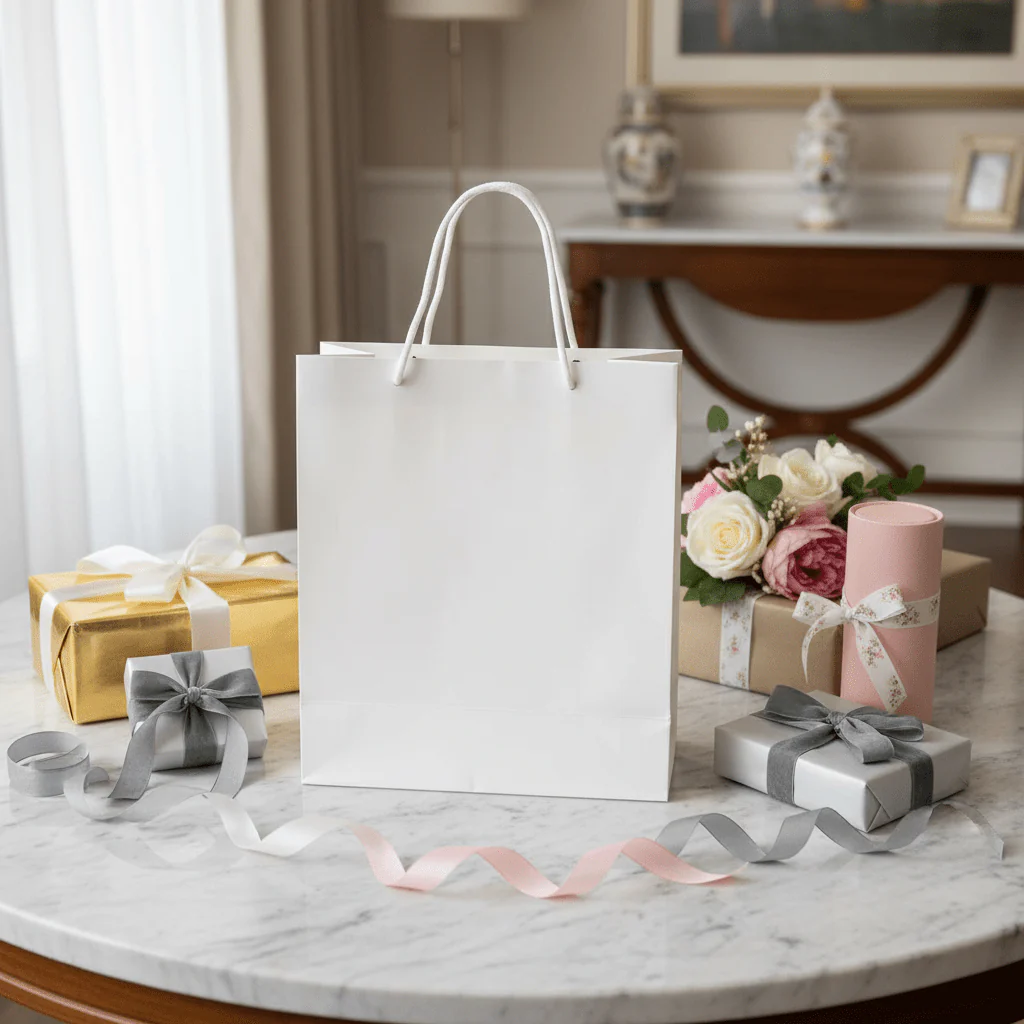 White Paper Gift Bag with Rope Handles | Elegant Luxury Packaging for Gifting | 32Ă—25cm | - Image 2