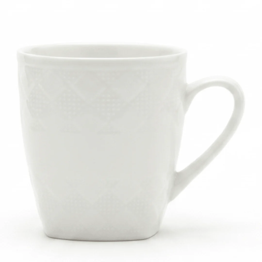 White Embossed Porcelain Mug 250ml | Diamond Quilted Texture | Premium Ceramic