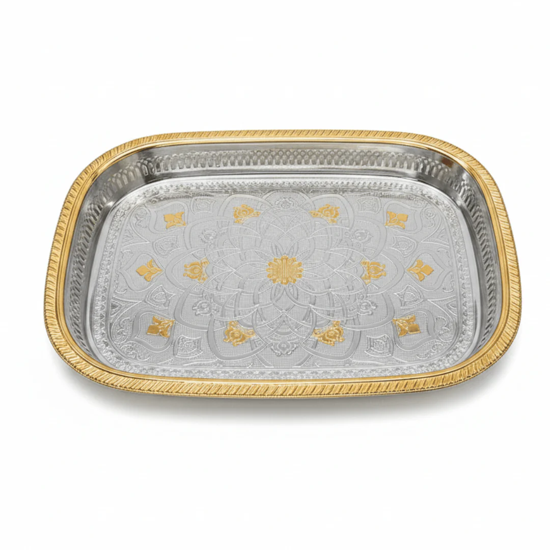 Windcera Gold & Silver Stainless Steel Rectangle Serving Tray | 45×33cm