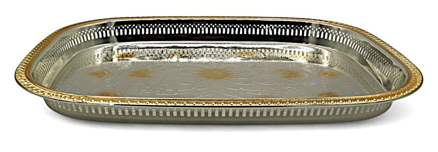 WINDCERA Grand Silver & Gold Tray – 55×48 cm Serveware