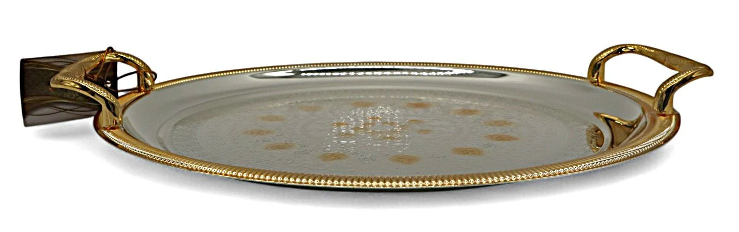 WINDCERA Round Silver Tray with Gold Finish – 38 cm Sophisticated Design