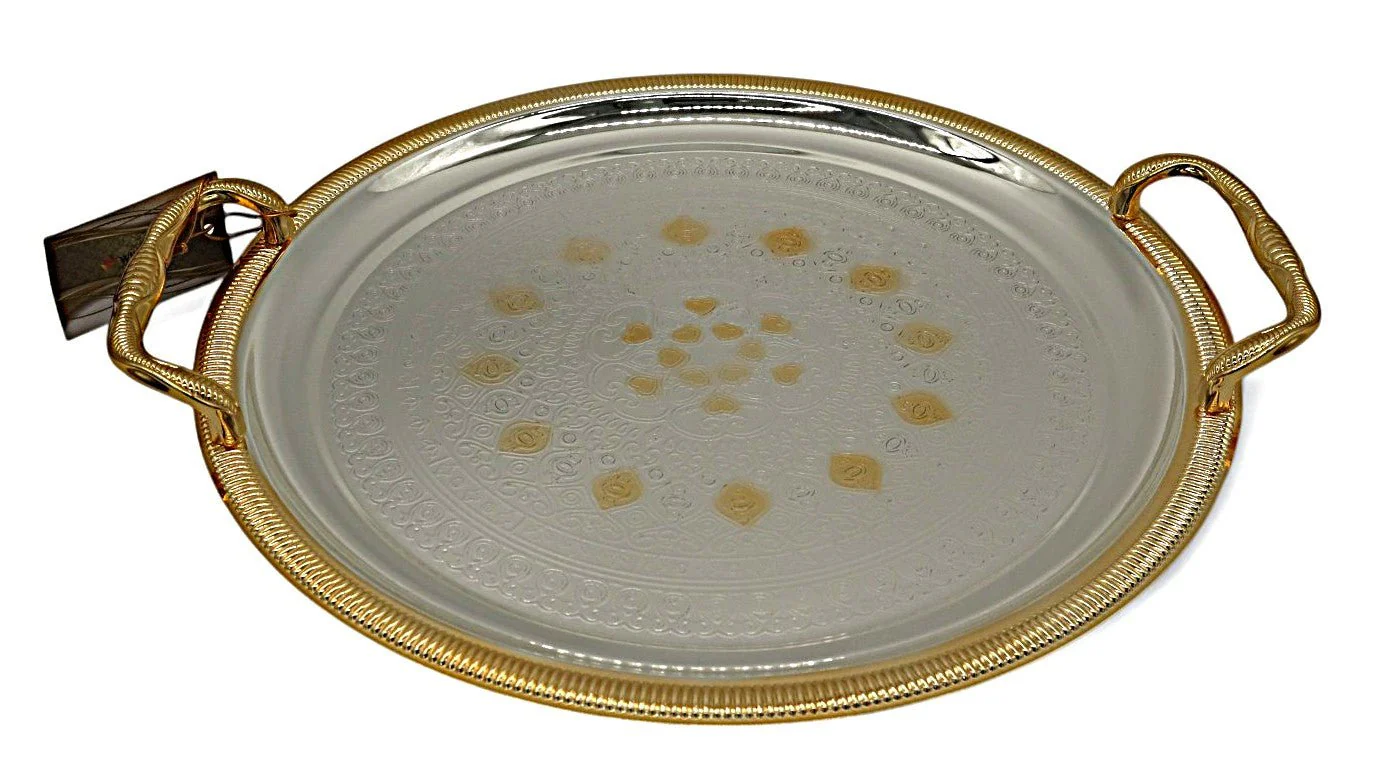 WINDCERA Round Silver Tray with Gold Finish – 38 cm Sophisticated Design - Image 2