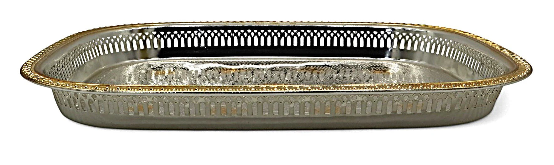 WINDCERA Royal Silver Tray with Gold Touch – 46×34 cm