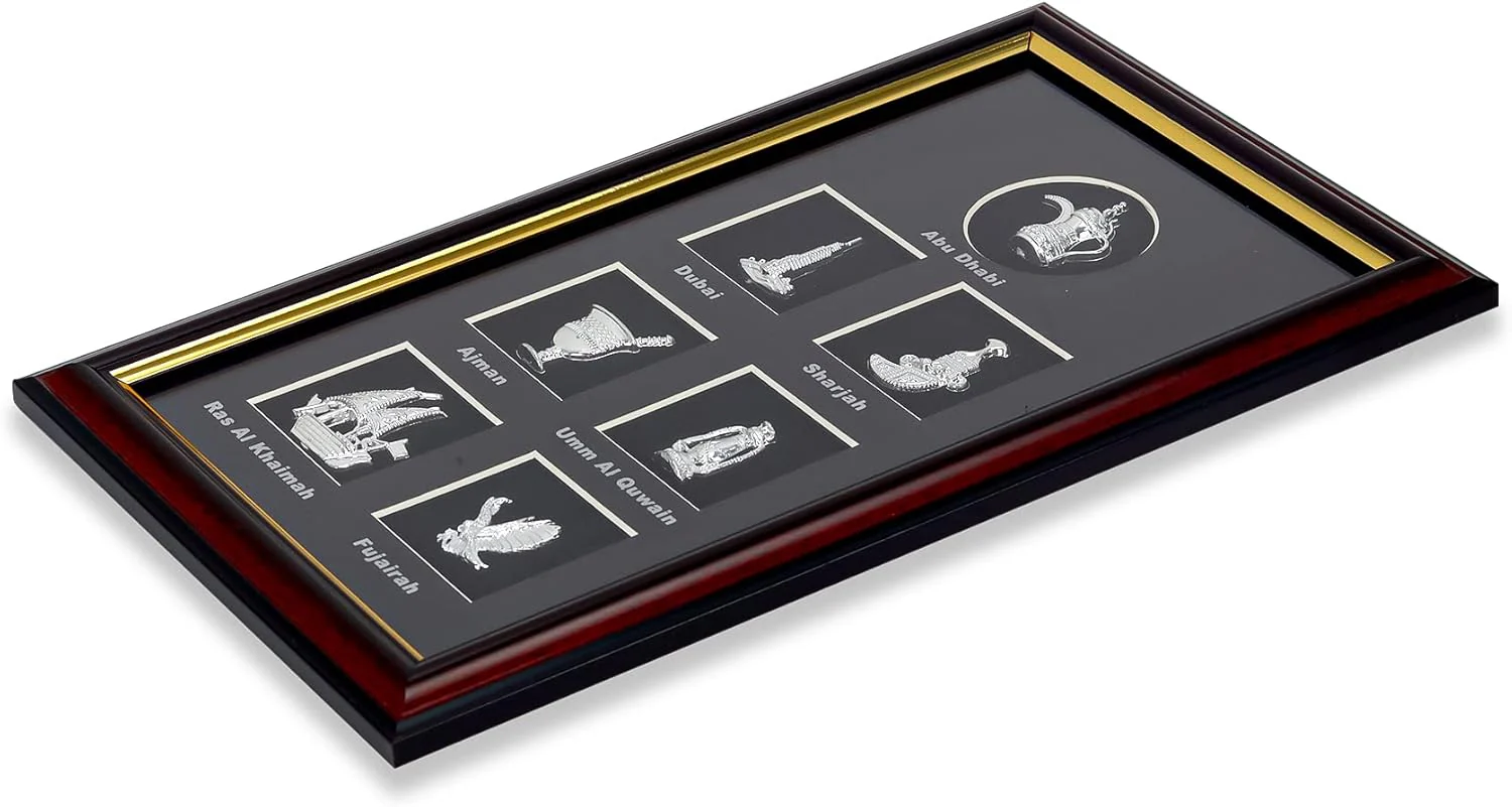 AKDC Wooden UAE Souvenir 7 House Glass Frame D‚cor United Arab Emirates - Abu Dhabi, Dubai, Sharjah, Ajman, Umm Al Quwain, Ras Al Khaimah, Fujairah, Burj Khalifa Home Office Decorations Tabletop Desktop - Image 4