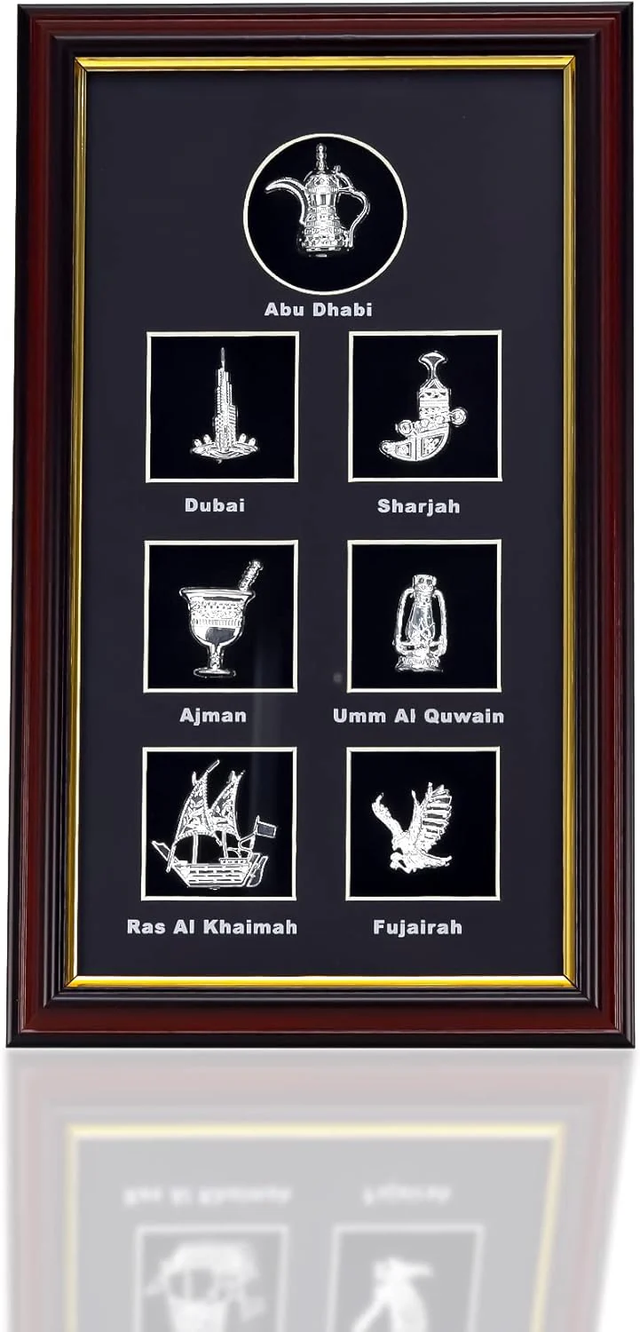 Wooden UAE Souvenir 7 House Glass Frame Décor United Arab Emirates - Abu Dhabi, Dubai, Sharjah, Ajman, Umm Al Quwain, Ras Al Khaimah, Fujairah, Burj Khalifa Home Office Decorations Tabletop Desktop - Image 4