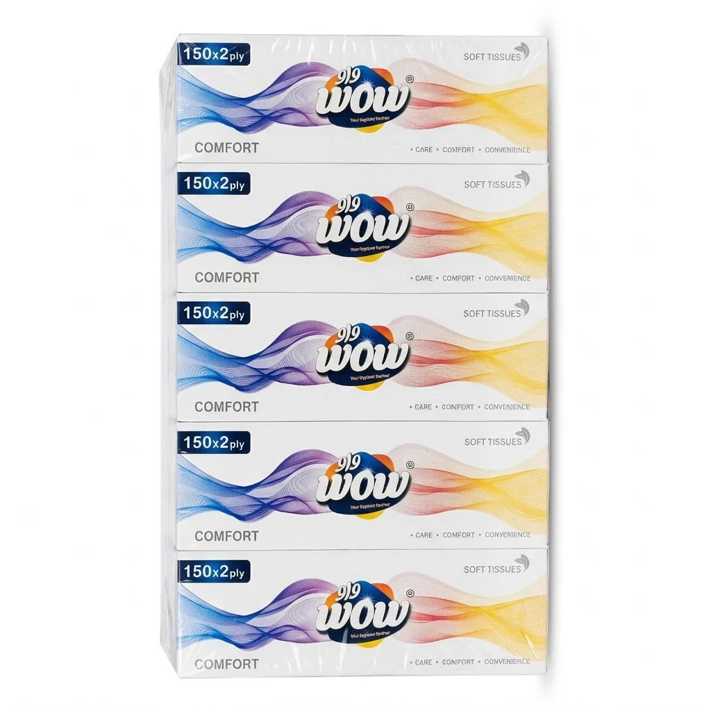 WOW Soft Deluxe Tissue Box – 150 Sheets, 2 Ply, Pack of 5