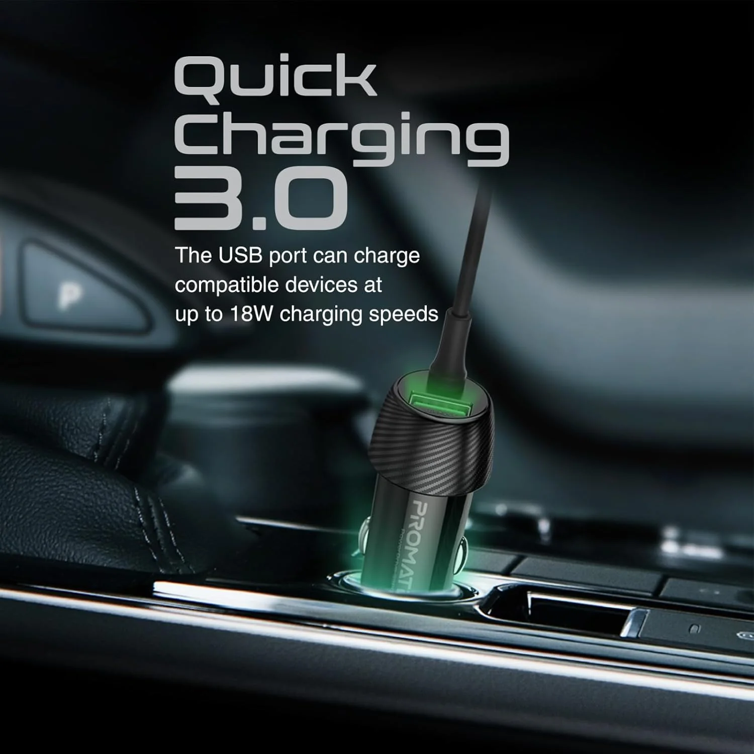 Promate Car Charger with Cable, Universal 33W Power Delivery DC Charger with Built-In 2-in-1 Splitter USB-C, Lightning Charging Coiled Cable and QC 3.0 USB Port for iPhone 17, Andriod PowerDrive-33DCI - Image 4