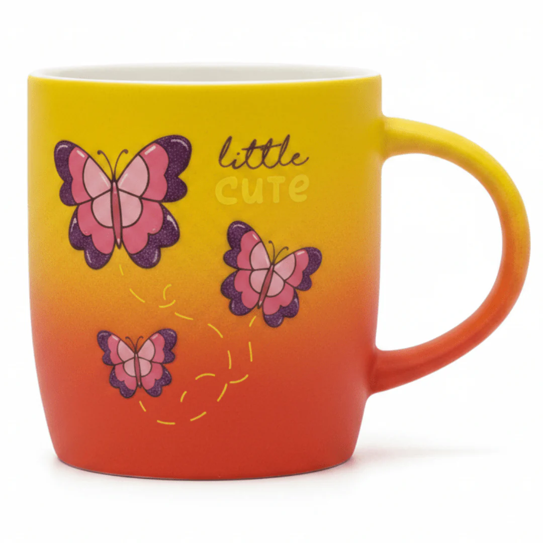 Little Cute Butterfly Ceramic Mug — Yellow & Red Gradient | 350ml