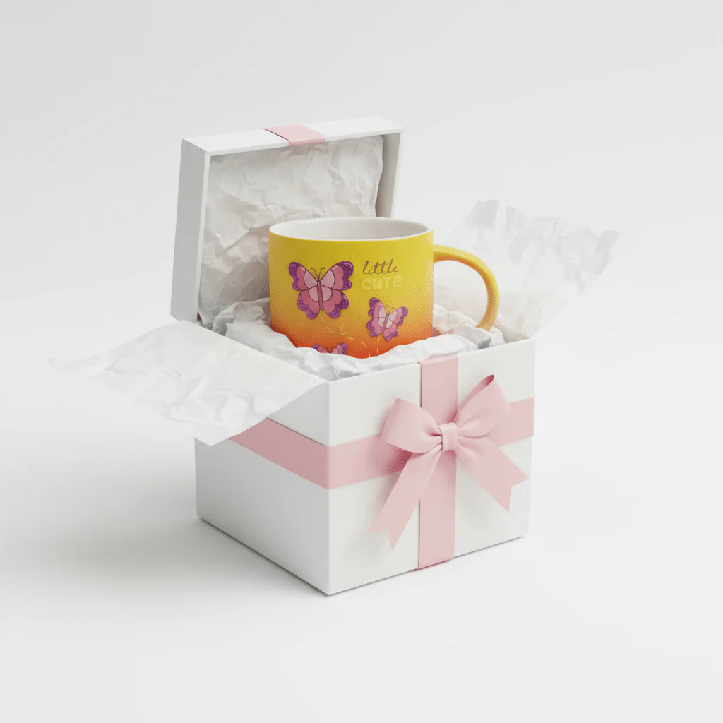 Little Cute Butterfly Ceramic Mug — Yellow & Red Gradient | 350ml - Image 4