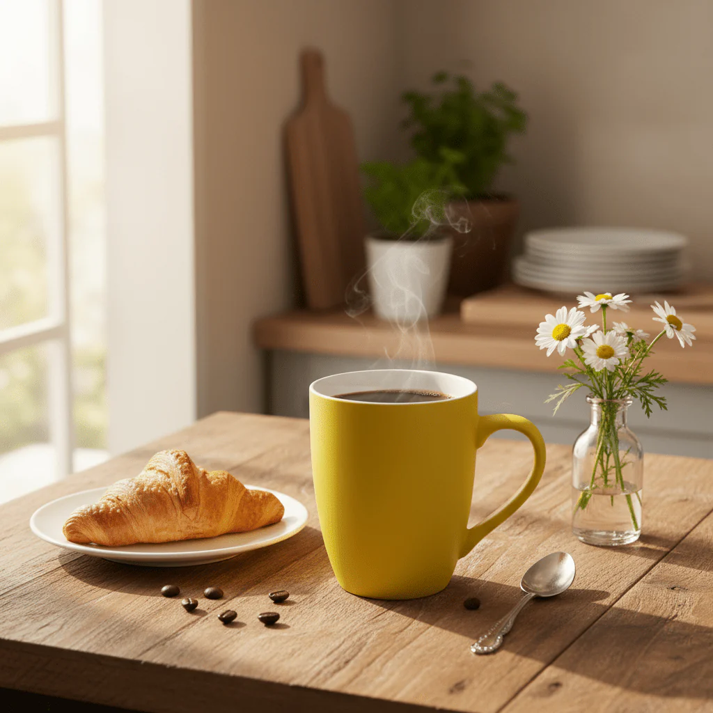 Yellow & White Ceramic Coffee Mug — 400ml | Matte Finish | Everyday Luxury - Image 2