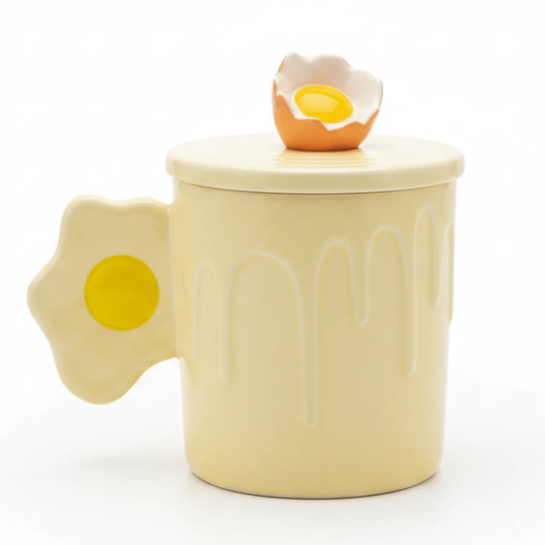 Daisy Bloom Ceramic Mug With Lid — 350ml | Cream Yellow